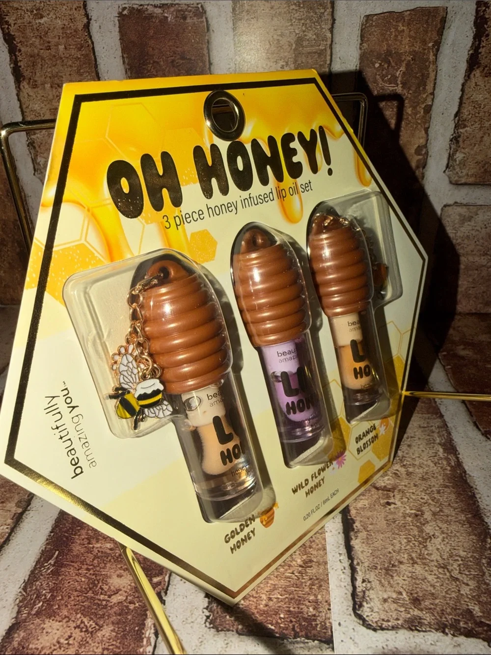 3-Piece Honey Infused Lip Oil Set - Golden, Wild Flower, Orange Blossom